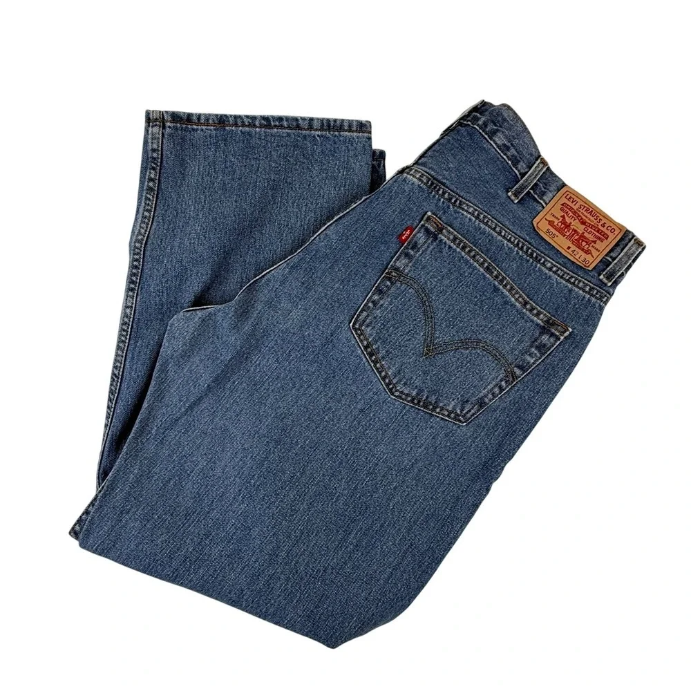 Levi's 505 Regular Fit Jeans Men W42 L30 Blue Denim Straight Leg‎ Classic
